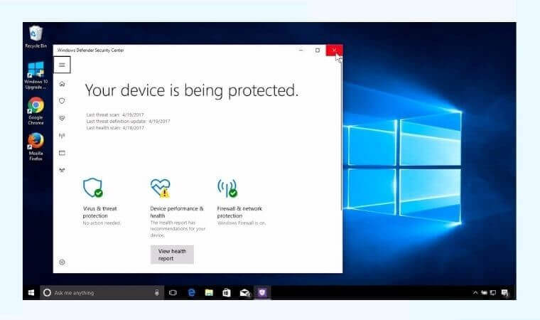 Windows Defender protecting device