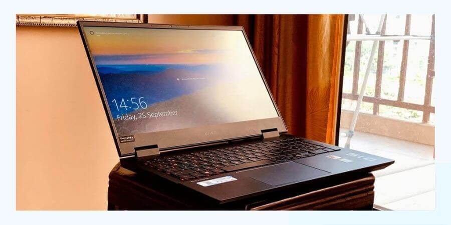 HP omen 15 laptop on tablestand