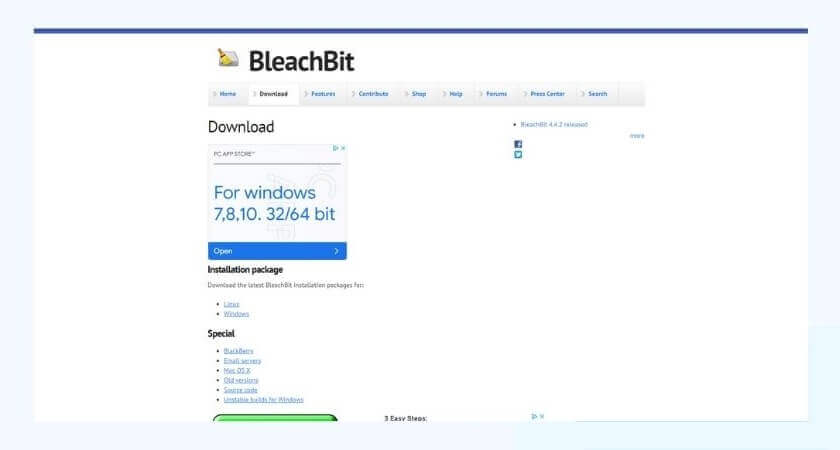BleachBit PC cleaner website homepage
