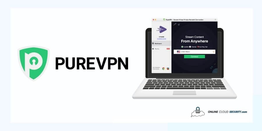 PureVPN dashboard on laptop