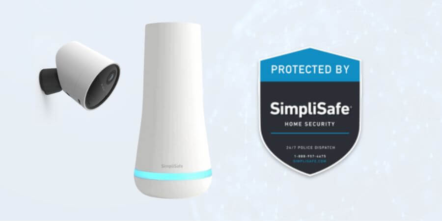 SimpliSafe home security hub and camera and sign