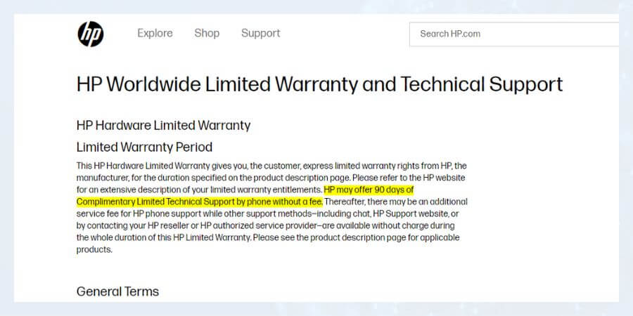 HP product warranty on Laptops and products
